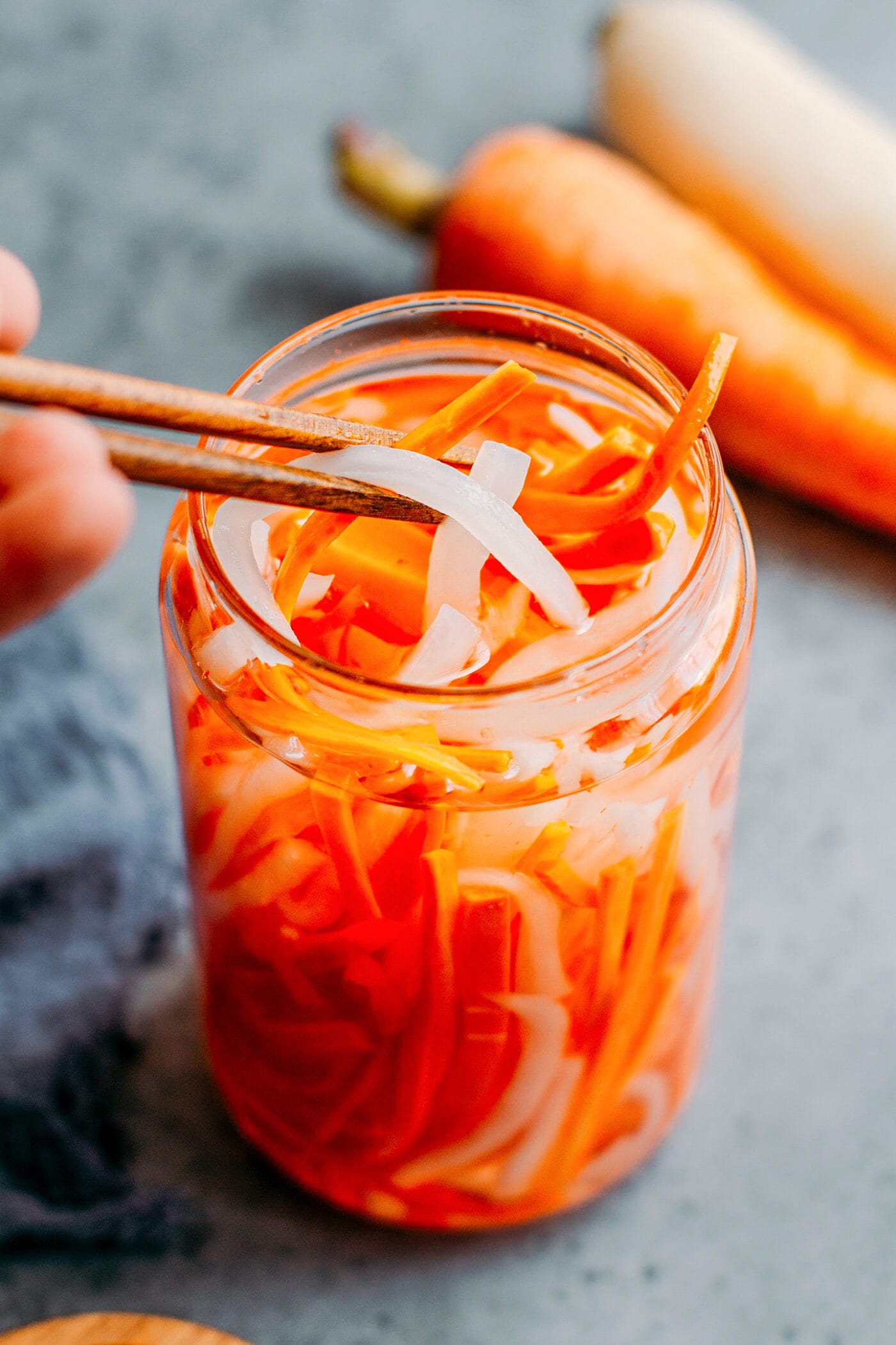 Vietnamese pickles with carrots and daikon radish.