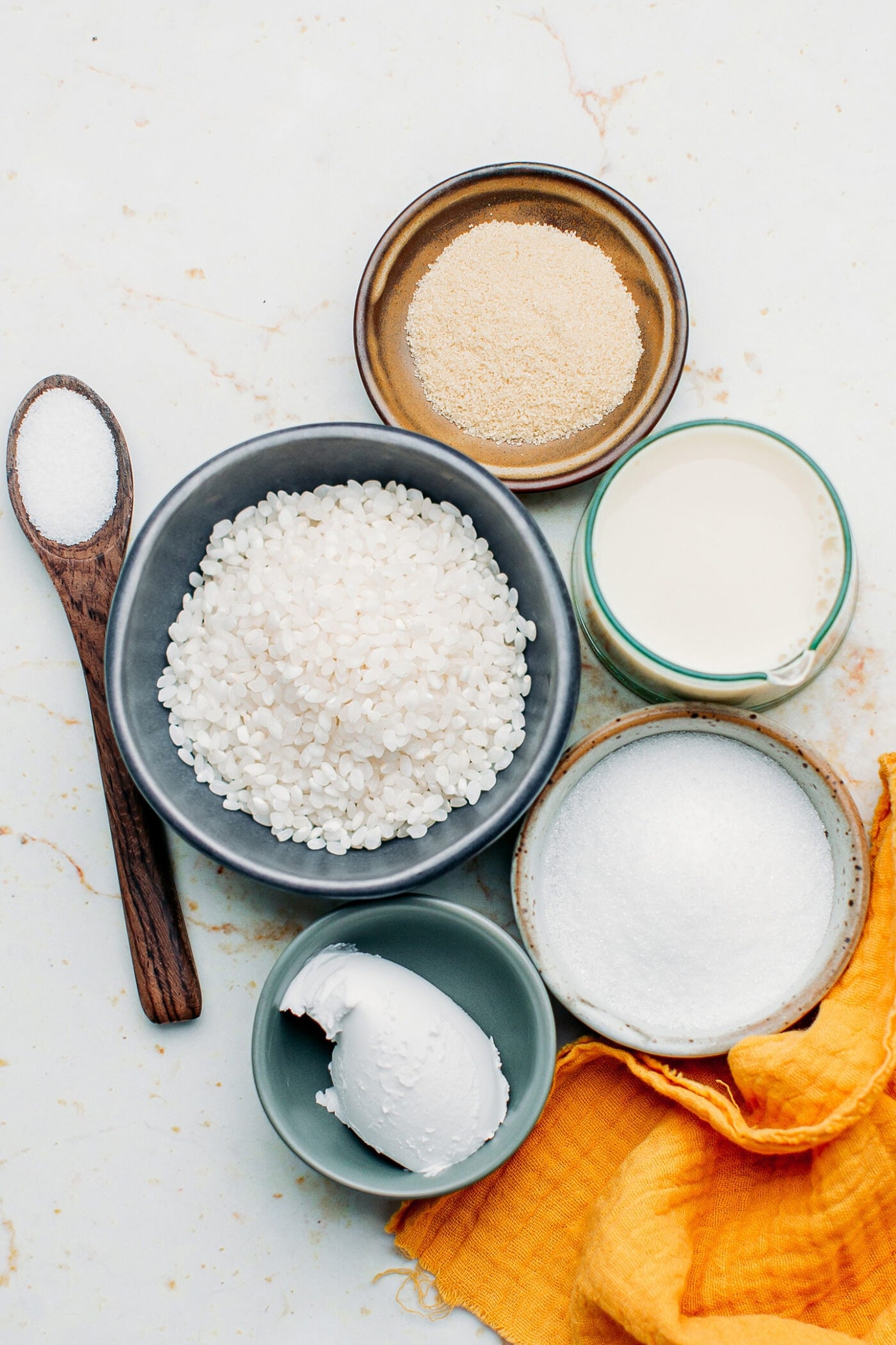 Ingredients like arborio rice, sugar, 