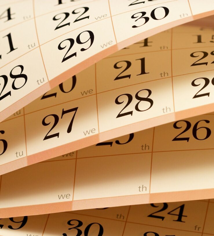 A photograph of several pages of a calendar